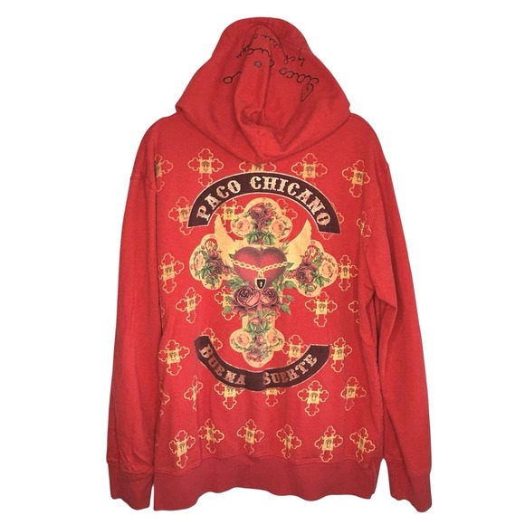 VTG Paco Chicano Christian Audigier Zip Hoodie XL Y2k Street Graphic Cross USA
